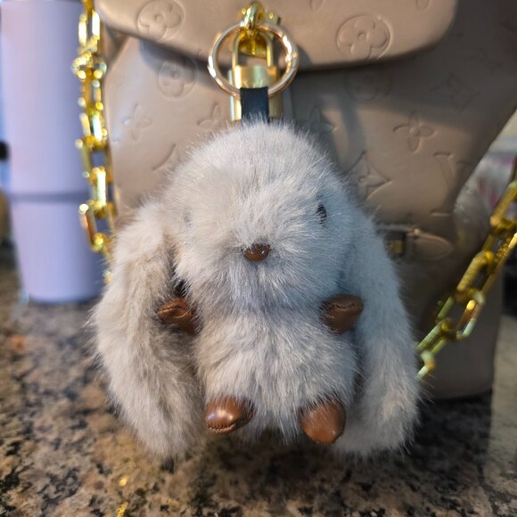 SALE!! Plush Gray Bunny Handbag Charm - Picture 1 of 5